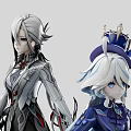 Anime Style Game and Movie Characters in White Red and Blue Elaborate Detailed Costumes 3d model