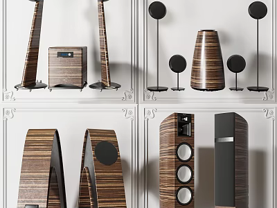 Stylish Modern Headphones and Speakers With Wooden Texture Floorstanding Bookshelf Models 3d model