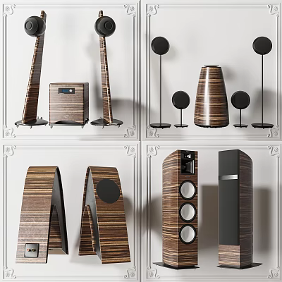 Stylish Modern Headphones and Speakers With Wooden Texture Floorstanding Bookshelf Models 3d model