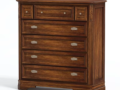 Classic Wooden Chest of Drawers with Metal Handles and Natural Wood Grain 3d model