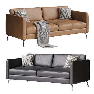 Modern Double Sofa Antique Double Sofa Three-Seat Sofa Leather Sofa Office Sofa 3d model