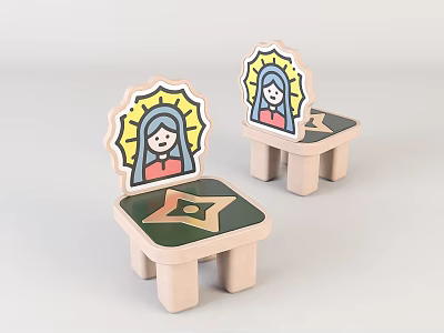 Wooden Children's Chairs With Halo Figure Backrest And Green Gold Star Seat 3d model
