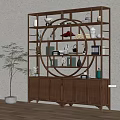 Traditional Chinese Antique Display Shelf with Circular Center Design and Decorative Antiques on Cabinet Base