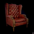 Red Tufted Single Sofa With Carved Armrests And Wooden Legs