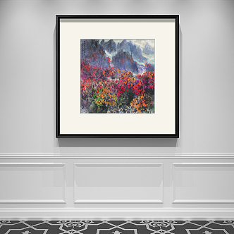 New Chinese Landscape Painting Red Entrance Landscape Natural Light Decoration Painting 3d model