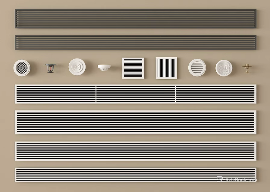 Various Air Conditioner Vent Designs Including Slim Rectangular Round and Grid Styles 3d model 