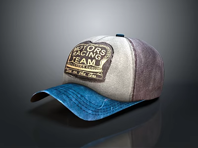 Vintage Baseball Cap With Embroidered Racing Team Badge And Color Block Design 3d model