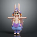 Cute 3D Rabbit Character With Pigtails Purple Outfit Blue Pants And Hat