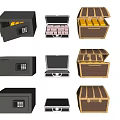 Multiple Safe Boxes And Wooden Chests Open Closed With Cash Inside 3d model
