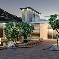 Luxury Detached Villa with Private Pool Wooden Deck Sun Loungers Tropical Trees Mountain View