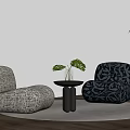 Woven and Patterned Single Sofa with Side Table Green Plant White Wall Wooden Floor 3d model
