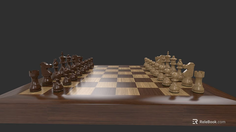 Building Blocks Chess Set With Wooden Base And Black White Pieces 3d model 