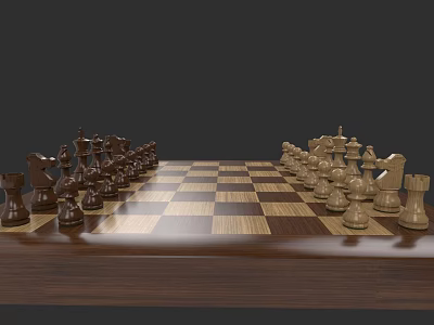 Building Blocks Chess Set With Wooden Base And Black White Pieces 3d model