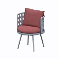 Modern Dining Chair With Gray Metal Frame Perforated Armrests And Red Fabric Cushion