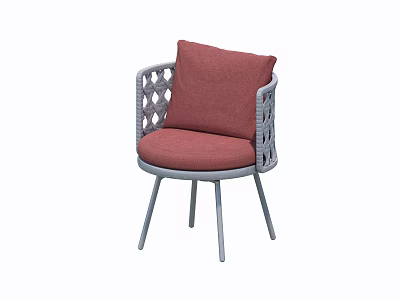 Modern Dining Chair With Gray Metal Frame Perforated Armrests And Red Fabric Cushion 3d model