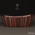 Modern Curved Wooden Bathtub With Vertical Strips For Contemporary Bathroom Interior