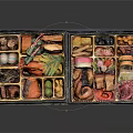 Colorful Japanese Bento Box with Assorted Fresh Seafood Vegetables and Rice