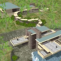 Detached Villa Exterior With Natural River Green Lawn And Surrounding Trees