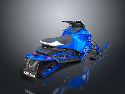 Yamaha Blue Snowmobile With White Seat Modern Design And Snow Tracks 3d model