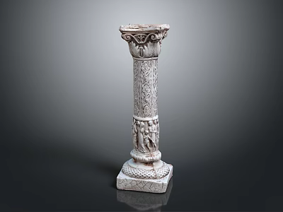 Ornate Carved Roman Column With Intricate Patterns And Stone Base 3d model