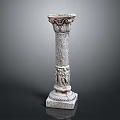 Ornate Carved Roman Column With Intricate Patterns And Stone Base