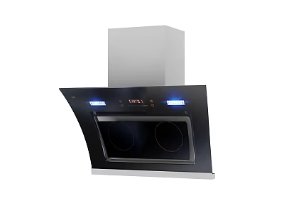 Modern Stainless Steel Kitchen Range Hood With Black Panel And LED Lights 3d model