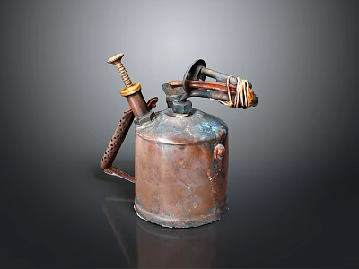 Vintage Copper Blowtorch Tool With Rustic Metal Handle And Aged Finish 3d model
