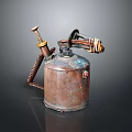 Vintage Copper Blowtorch Tool With Rustic Metal Handle And Aged Finish
