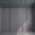 Unfinished Room Ceiling Under Construction With Metal Frame Structure And Concrete Walls