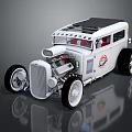 White Vintage Hot Rod Car With Exposed Engine And Custom Wheels 3d model