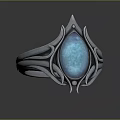 Elegant Silver Fashion Ring With Blue Opal Gemstone And Intricate Ornate Design