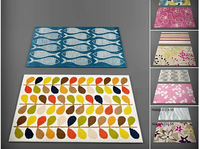 Square Rug With Colorful Fish Leaves Floral And Striped Patterns For Home Decor 3d model