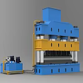 Large Blue And Yellow Industrial Hydraulic Press Machine With Control Unit And Multi Column Design