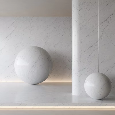 Modern White Marble Sphere Sculptures With Minimalist Wall And Column 3d model