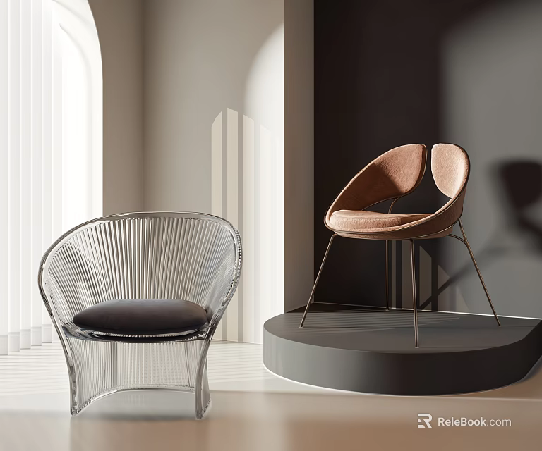 Modern Leisure Chairs With Transparent Woven Design And Brown Metal Leg Seat 3d model 