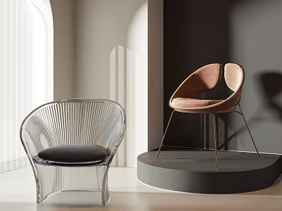 Modern Leisure Chairs With Transparent Woven Design And Brown Metal Leg Seat 3d model