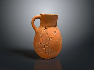 Ancient Handcrafted Terracotta Vase Sculpture Carving With Cracked Surface And Textured Design 3d model