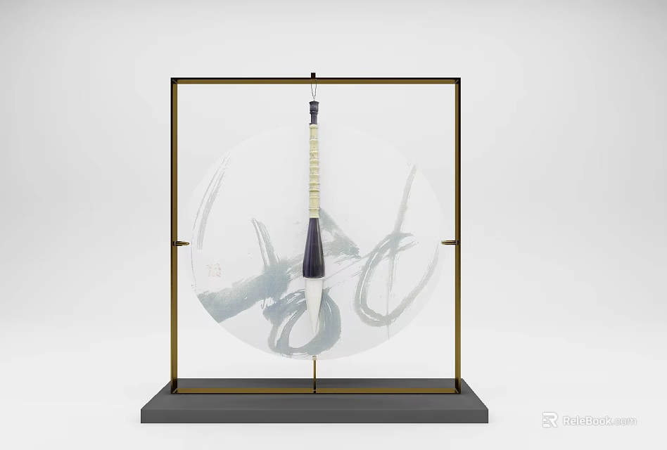 Artistic Decorative Ornament Combination with Metal Frame Transparent Panel Lute Accent and Ink Style Design 3d model 