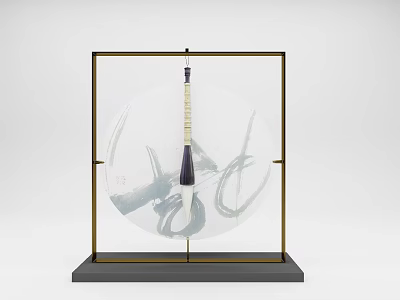 Artistic Decorative Ornament Combination with Metal Frame Transparent Panel Lute Accent and Ink Style Design 3d model