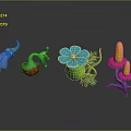 Colorful Decorative Garden Plants With Vibrant Mushroom Flower And Leaf Designs