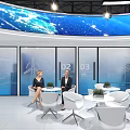 HD Technology Exhibition Booth Modern Design With Blue Screens Lighting And Interior Setup 3d model