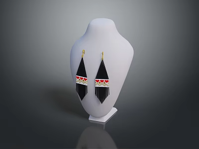 Elegant Fashion Earrings With Black Red Design And Tassel Details 3d model
