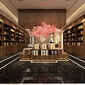 Elegant Liquor and Tobacco Store Interior With Wooden Shelves Central Display And Pink Floral Decoration