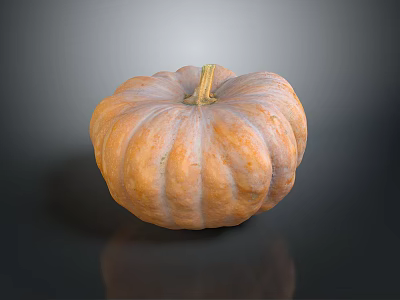 Fresh Ripe Orange Pumpkin With Smooth Ribbed Surface On Dark Reflective Background 3d model