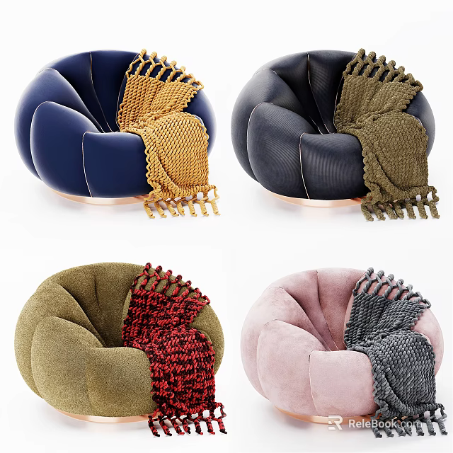 Textured Bean Bag Chair with Soft Fabric and Colorful Throw Blanket in Various Hues 3d model 