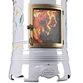 Decorative White Ceramic Fireplace with Intricate Floral Ornaments and Flames