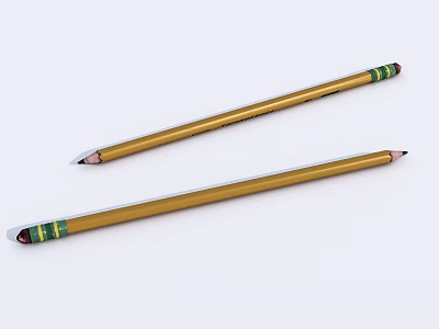 Two Golden Pencils With Green Accents Placed On White Background Surface 3d model