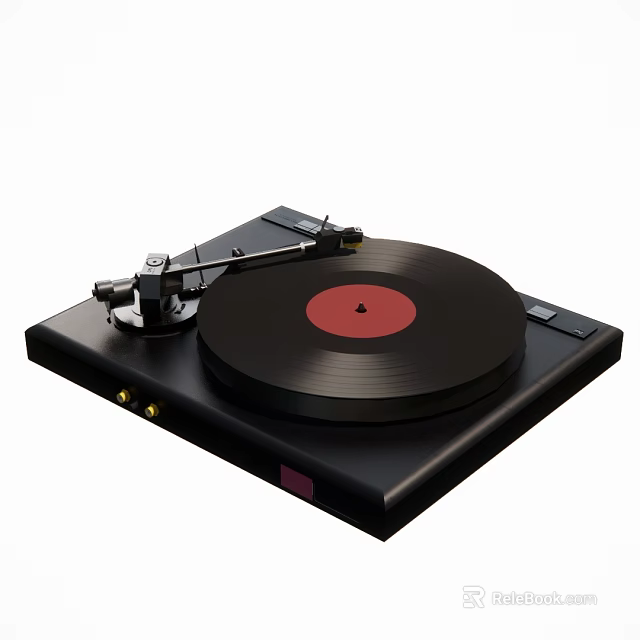 High Quality Black Vinyl Turntable Audio System With Red Record And Sleek Design 3d model 