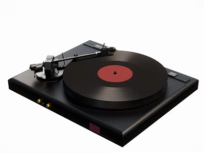 High Quality Black Vinyl Turntable Audio System With Red Record And Sleek Design 3d model