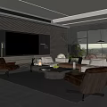 Modern Living Room Interior Design With Sofa Coffee Table Armchairs And Large Windows